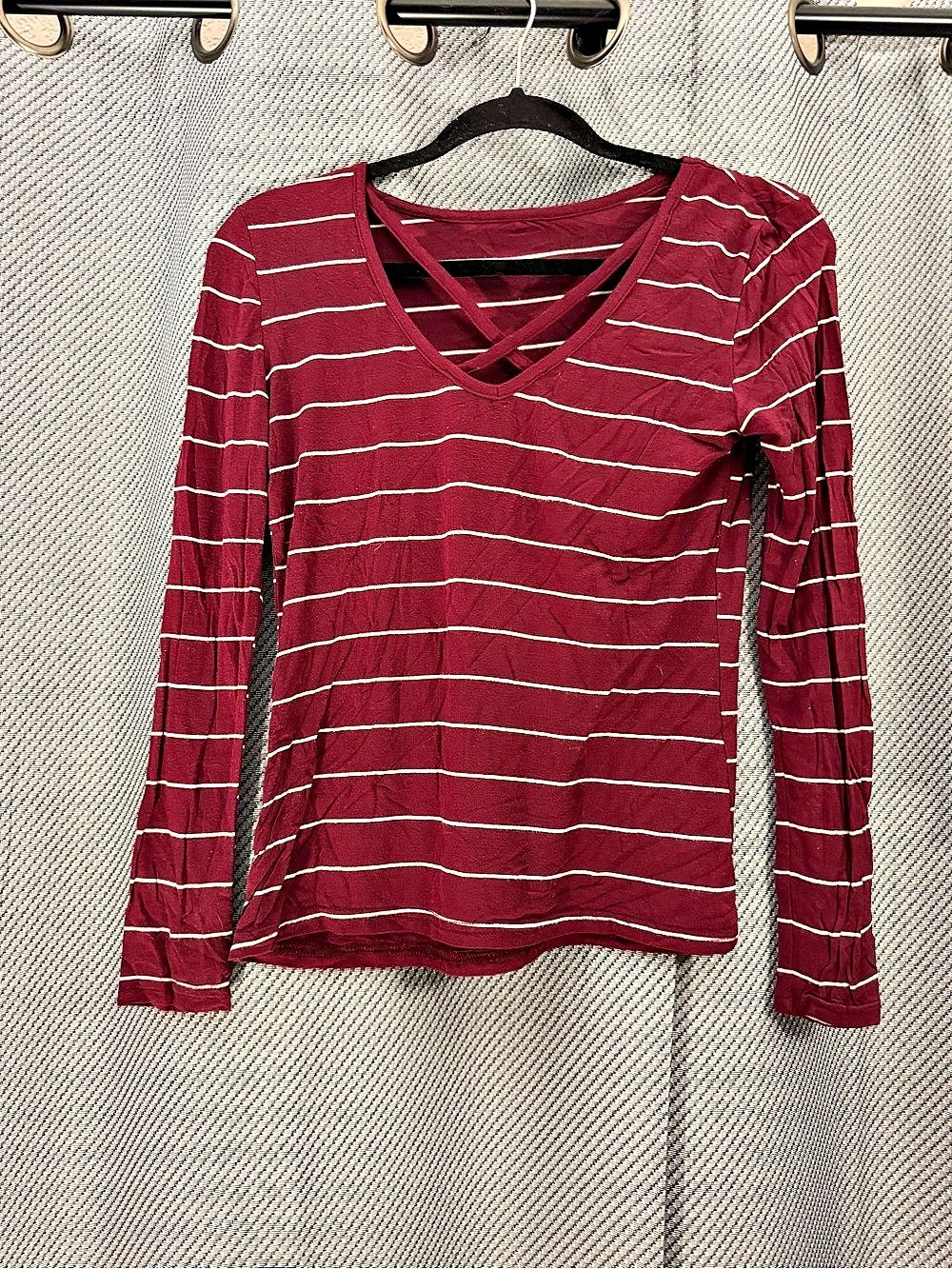 Burgundy & White Striped Long Sleeve - S